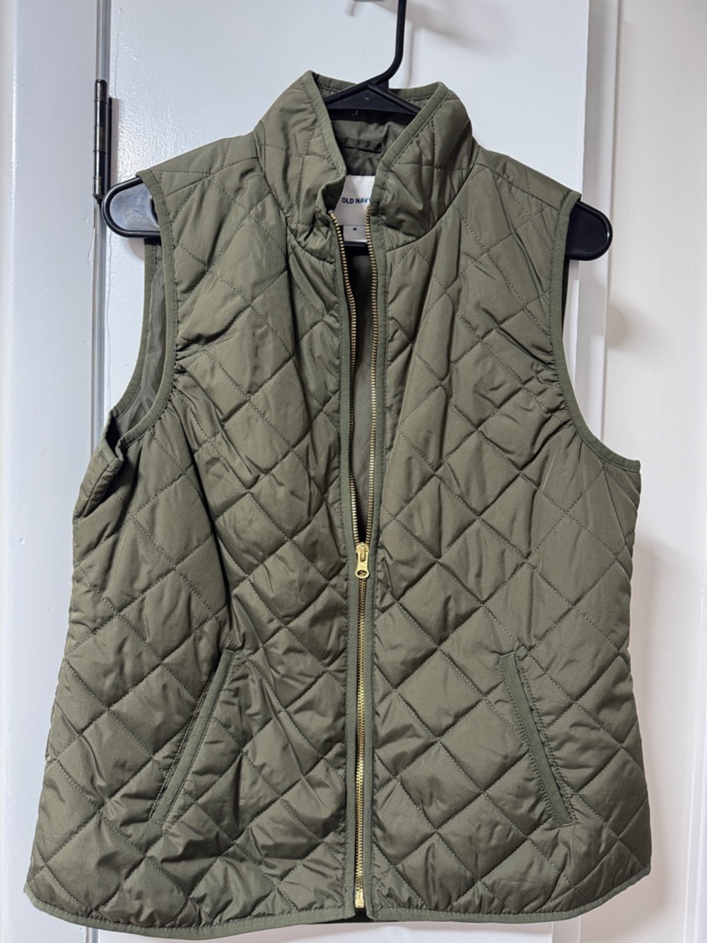 Old Navy Quilted Olive Vest with Gold Zipper - Women's